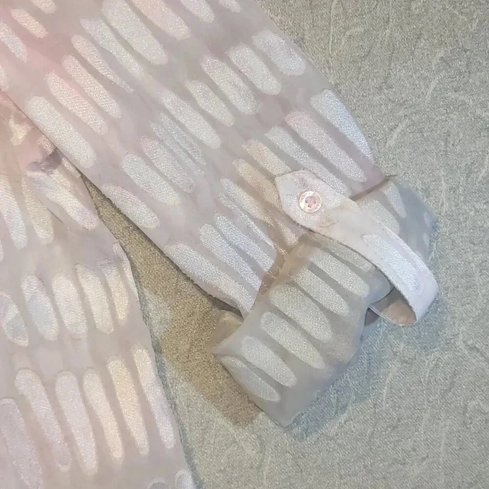 Tan Jay Women's Petite Pink Sheer Long  Sleeve Button Down Blouse Size 12P - Picture 7 of 10